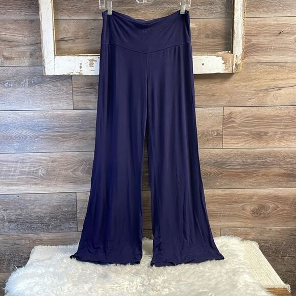 ISAAC LEIV Women's Fold Over Waist Palazzo Pants Navy Blue Size Medium - Picture 4 of 10